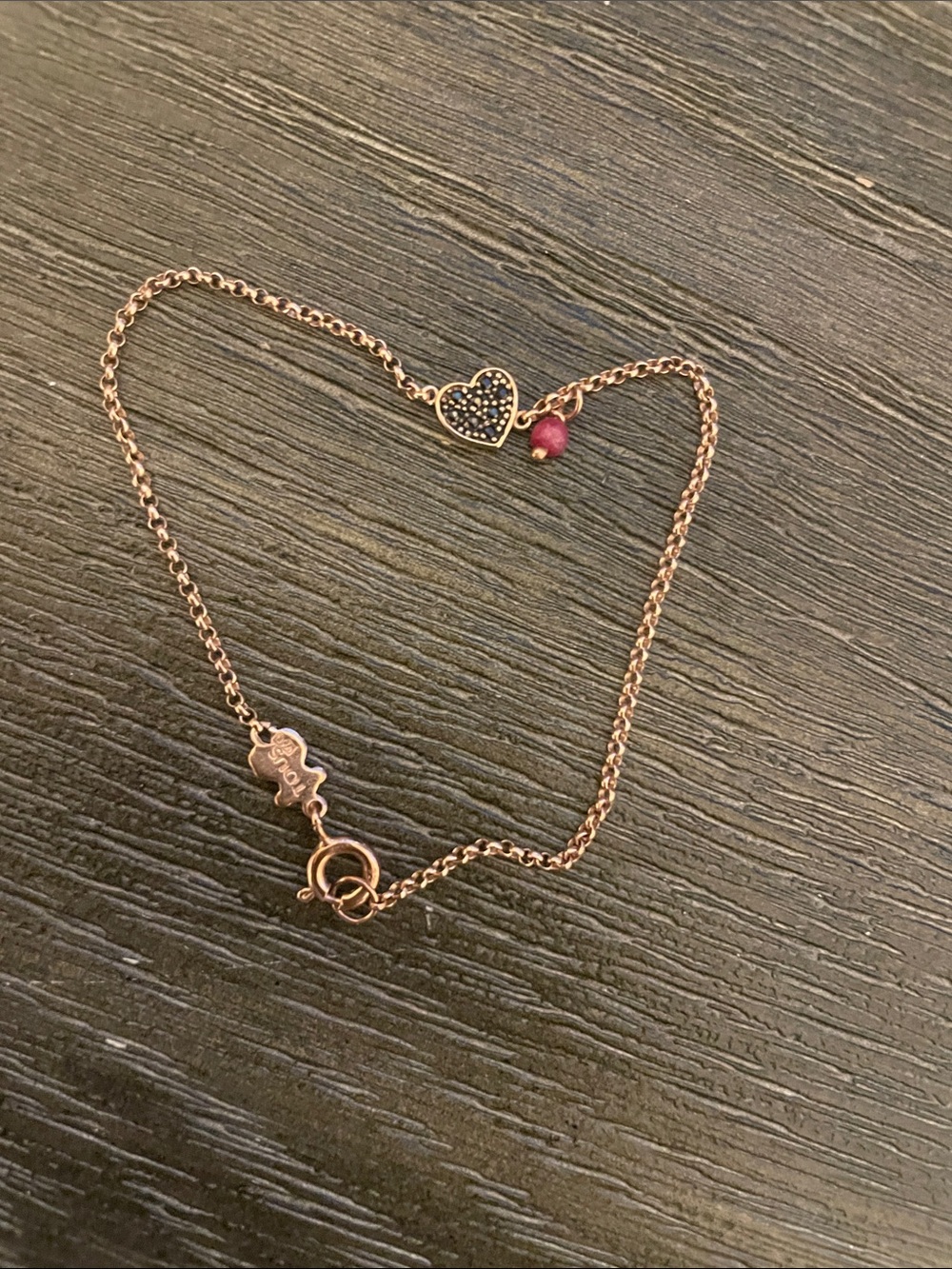 Rose Gold Heart Pendant Bracelet with Burgundy Accent - Women Jewelry